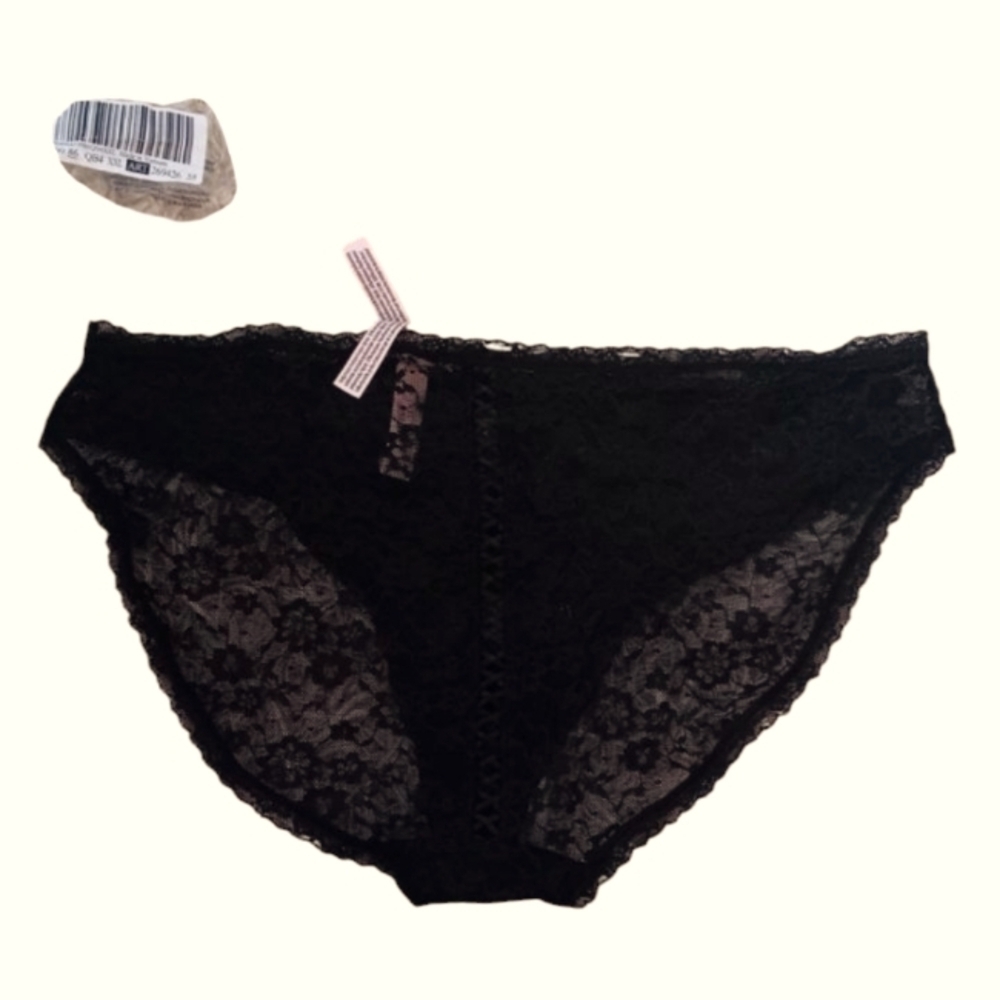 Victoria's Secret Black Lace Panty W Lace Up Back XXL NWT